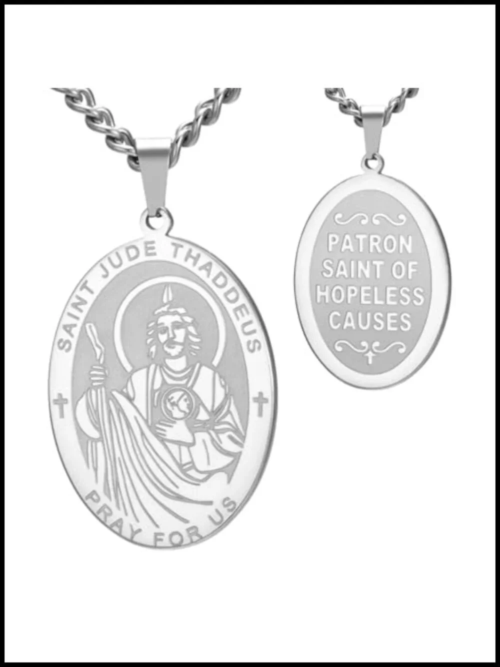 St. Jude Pendant Necklace Stainless Steel Religious Medal Patron Saint